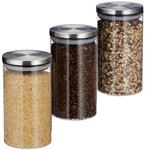 Vorratsglas 3er Set, Je 1 L, Luftdicht, Edelstahl Deckel, F&uuml;r Pasta, M&uuml;sli & Reis,