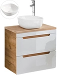 Lomadox - Waschtischset 60 Cm Mit 42 Cm Keramik-aufsatzbecken Luton-56 In Hochglanz