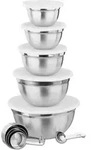 Relaxdays K&uuml;chen Set 18-tlg., 5 X R&uuml;hrsch&uuml;ssel Mit Deckel, Messl&ouml;ffel & Measuring