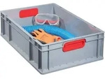 Transportstapelbeh&auml;lter L600xb400xh170mm Grau Pp Geschlossener Griff Rot