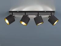 Reality Leuchten - Deckenstrahler Tommy 4-flammig Schwarz, Stoffschirme Schwarz Gold,