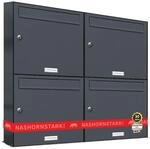 Al Briefkastensysteme - 4er Briefkasten Anthrazit Anlage 4 Fach Wandbriefkasten