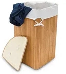 Eckw&auml;schekorb Bambus, Faltbare W&auml;schebox 60 L, Platzsparend, W&auml;schesack Baumwolle,