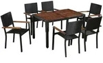 7-tlg. Garten-essgruppe Poly Rattan Akazie Massivholz Schwarz Vidaxl