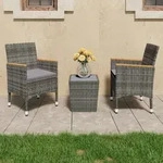 3-tlg. Bistro-set Poly Rattan Und Hartglas Grau - Vidaxl