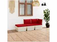 3-tlg. Garten-Sofagarnitur aus Paletten,Gartenmöbel-Set mit Kissen Fichtenholz