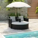 Gartenbett Mit Sonnenschirm Braun Poly Rattan Vidaxl