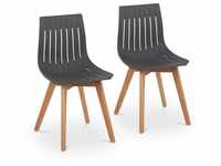 Stuhl 2er Set bis 150 kg Lehnstuhl Kunststoff Holzbeine Buche grau Designstuhl