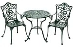 Lugano Set 3tlg 2 Sessel Gr&uuml;n Tisch &Oslash; 70cm Aluminiumguss