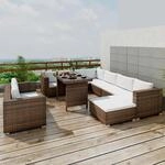 10-tlg. Garten-lounge-set Mit Auflagen Poly Rattan Braun Vidaxl
