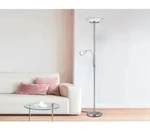 Reality Leuchten - Deckenfluter Gerry Mit Flex Leselampe, Silber & Glasschirm Wei&szlig;,