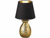 Textil Nacht Schreib Tisch Lampe schwarz gold Ananas Design Keramik Leuchte Reality