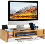 Relaxdays Monitorst&auml;nder, Bildschirmst&auml;nder Aus Bambus, 14 F&auml;cher, Ergonomischer