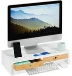 Relaxdays Monitorst&auml;nder, 2 Schubladen, Pc Erh&ouml;hung F&uuml;r Schreibtisch, Bambus &