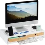 Relaxdays Monitorst&auml;nder, Xl Bildschirmerh&ouml;hung Aus Bambus & Mdf, 2 Schubladen,