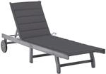 Vidaxl Garden Sun Lounger With Cushion Grey Solid Acacia Wood