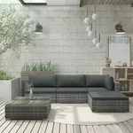 5-tlg. Garten-lounge-set Mit Auflagen Poly Rattan Grau - Vidaxl