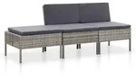 3-tlg. Garten-lounge-set Mit Auflagen Poly Rattan Grau - Vidaxl