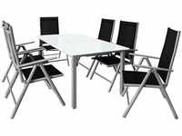 Gartenmöbel Set 6 Stühle mit Tisch 150x90cm Aluminium Sicherheitsglas...