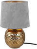 Tischleuchte sophia mit Keramikfuß & Samtschirm Grau - Gold, Höhe 26cm