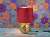 Defibrico - Tischleuchte Sophia Mit Keramikfu&szlig; & Samtschirm Rot - Gold, H&ouml;he 26cm