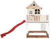 Spielhaus Liam mit Sandkasten & roter Rutsche Stelzenhaus xxl in Braun & Weiß...