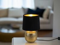 Webmarketpoint - Tischleuchte Sophia Mit Keramikfu&szlig; & Samtschirm Schwarz - Gold,
