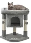 Lionto Kratzbaum F&uuml;r Katzen 60 Cm, Mit Kuschelh&ouml;hle, Pl&uuml;schb&auml;llen & Robusten