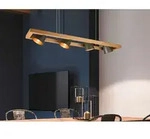 Trio - Pendelleuchte Bell 4-flammig Metallschirme Schwenkbar Im Holzrahmen, B: 100cm