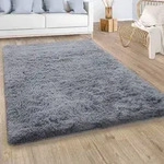 Paco Home Hochflor Teppich Wohnzimmer Fellteppich Kunstfell Shaggy Flauschig Grau