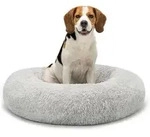 Lionto - Hundebett Aus Pl&uuml;sch In Donut-form, 80 Cm Durchmesser, Hellgrau