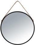 Wenko - Wandspiegel Borrone Rund 40 Cm, Schwarz Mit Aufh&auml;nge-gurt, Schwarz, Eisen