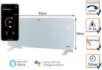 Smarte Konvektor Heizung Wifi, Glask&ouml;rper 92cm Breit, 2000 Watt