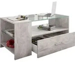 Tindala Couchtisch Mit Glasplatte, 1 Schublade, 3 Regale Beton-optik.