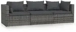 3-sitzer-sofa Mit Kissen Grau Poly Rattan Vidaxl