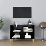 Vidaxl - Tv-schrank Mit Massivholz-beinen Schwarz 69,5x30x50 Cm