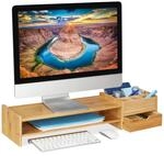 Relaxdays - Monitorst&auml;nder Bambus, Bildschirmerh&ouml;hung F&uuml;r Schreibtisch, Hbt: 13 X