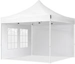 3x3 M Faltpavillon, Economy Stahl 30mm, Seitenteile Mit Sprossenfenstern, Wei&szlig;