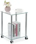 Relaxdays - Beistelltisch Mit Rollen, 2 Ablagen, Eckig, Wohnzimmer, Glas & Stahl,
