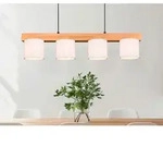 Pendelleuchte Cameron Holzbalken 4-flammig Stoff Lampenschirme Wei&szlig;, B: 75cm