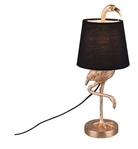 Retro Tischleuchte Lola Flamingo Gold Mit Stoffschirm In Schwarz, H&ouml;he 42cm