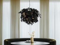 Gro&szlig;e Pendelleuchte Leavy Mit Bl&auml;tter Lampenschirm Schwarz Gold, &Oslash; 70cm