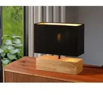 Tischleuchte Woody Holzfu&szlig; Stoffschirm Schwarz/gold, H&ouml;he 30cm