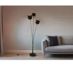 Stehleuchte Tommy 3 Flammig Metall, Stoffschirm Schwarz Gold, H&ouml;he 150cm