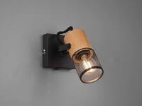 Trio - Wandstrahler Tosh Mit Schalter, Schwarz Mit Holz & Gitterschirm, Breite 9cm