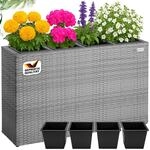 Blumenkasten 4 Innent&ouml;pfe Polyrattangeflecht Herausnehmbar Blumentopf &Uuml;bertopf