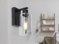 Wandleuchte Hadera Mit Rauchglas Lampenschirm Metall Schwarz, H&ouml;he 23cm