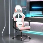 Vidaxl Gaming Chair With Footrest White And Pink Faux Leather