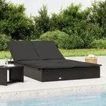 Vidaxl - Sonnenliege F&uuml;r 2 Personen Mit Auflage Schwarz Poly Rattan