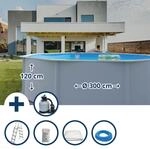 Stahlwandpool Set (6-teilig) Hoch Rund 300 X 120 Cm, Stahl 0,4 Mm Wei&szlig; Folie...